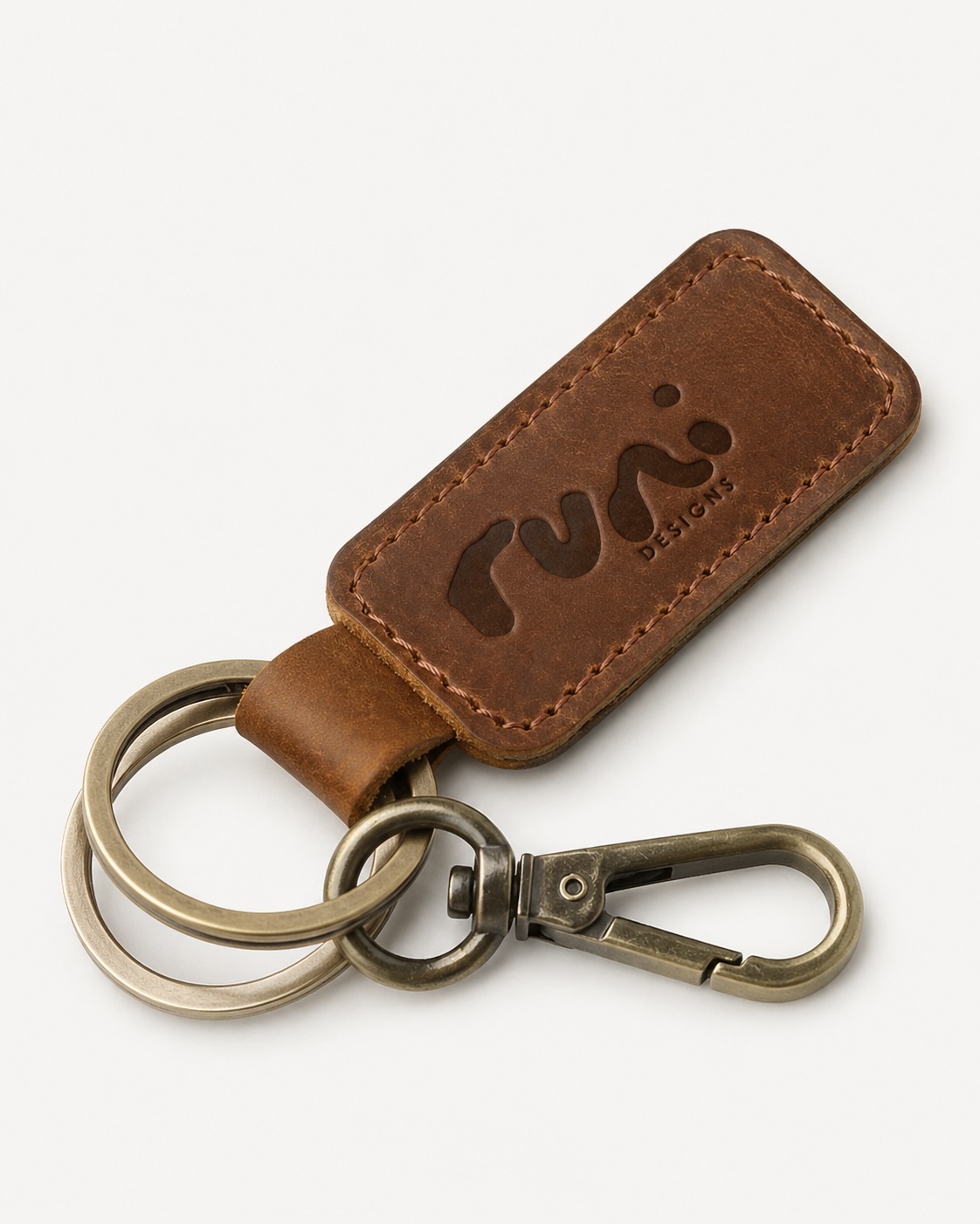 Personalized engraved leather keychains by Runi Designs